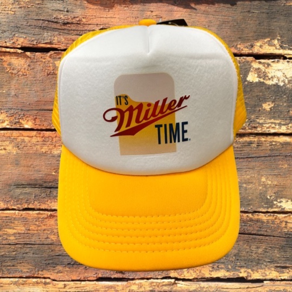 Its Miller Time Yellow and White Trucker Hat